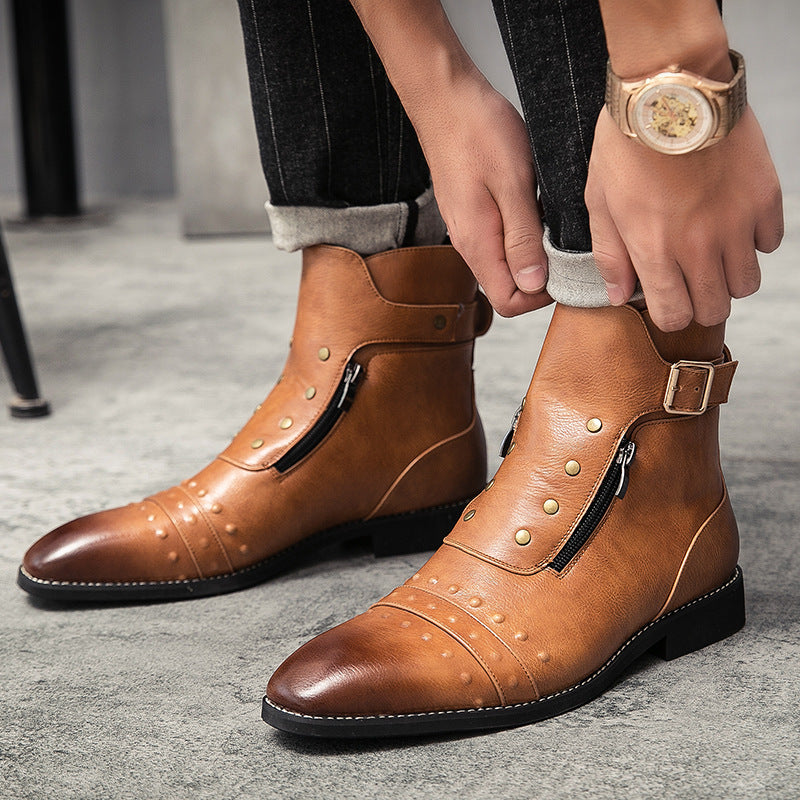 Plus Size Men's Boots Autumn New Men's Martin Boots British Style Pointed Toe Casual Single Shoes Vintage High Top Leather Boots 3057