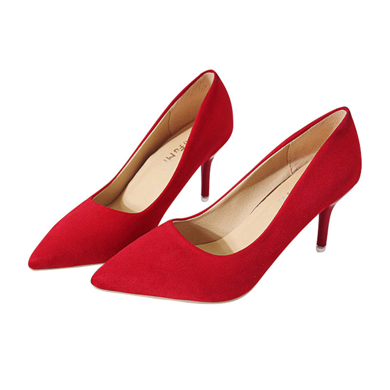 Spring 2025 New Plus Size High Heels Rubber Slip Stiletto Pumps Women's Suede Cross Border High Heels