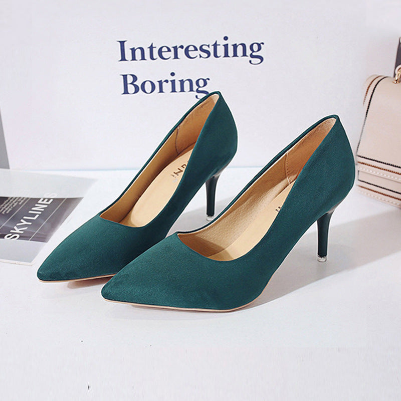 Spring 2025 New Plus Size High Heels Rubber Slip Stiletto Pumps Women's Suede Cross Border High Heels
