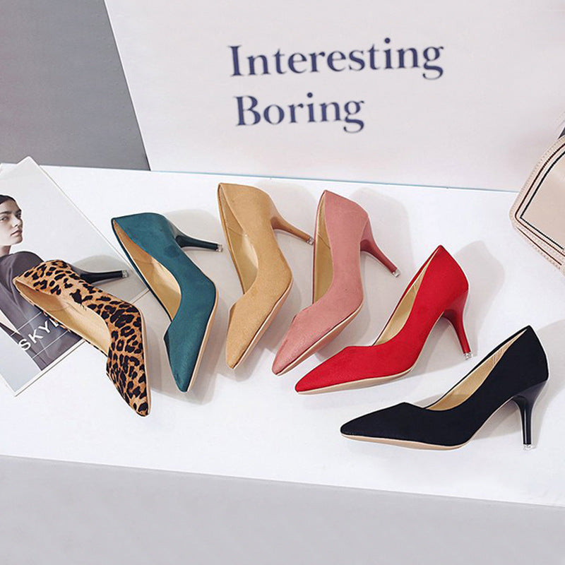 Spring 2025 New Plus Size High Heels Rubber Slip Stiletto Pumps Women's Suede Cross Border High Heels