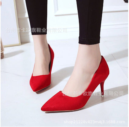 Spring 2025 New Plus Size High Heels Rubber Slip Stiletto Pumps Women's Suede Cross Border High Heels