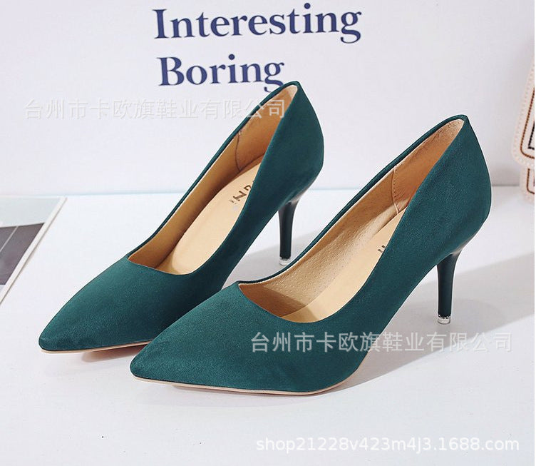 Spring 2025 New Plus Size High Heels Rubber Slip Stiletto Pumps Women's Suede Cross Border High Heels
