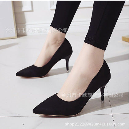 Spring 2025 New Plus Size High Heels Rubber Slip Stiletto Pumps Women's Suede Cross Border High Heels