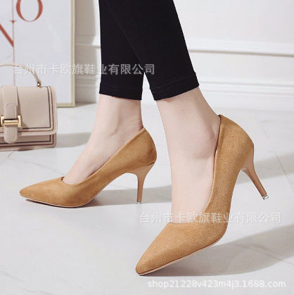 Spring 2025 New Plus Size High Heels Rubber Slip Stiletto Pumps Women's Suede Cross Border High Heels