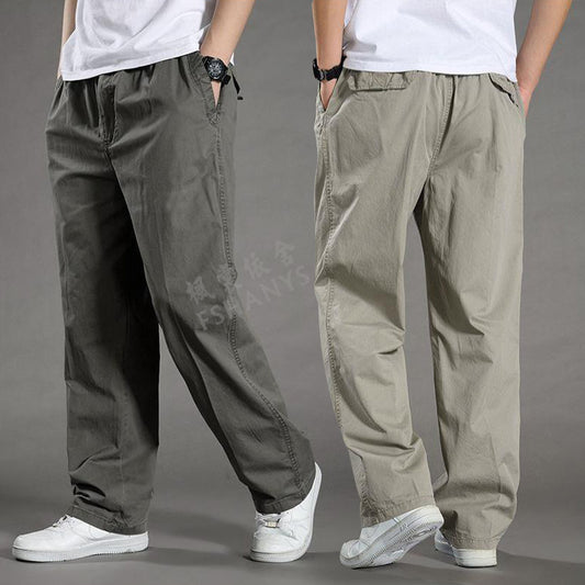 Spring and Autumn Thin Men's Casual Pants Plus Size Cargo Pants Large Size Loose Middle-aged Men's Trousers Cotton Straight Elastic Waist