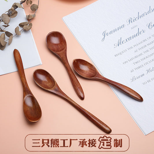 Nanmu Japanese Style Wooden Spoon Home Tableware Dessert Spoon Solid Wood Lacquer Soup Spoon Honey Coffee Stirring Spoon Wholesale