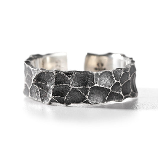 925 Thai Silver Hammer Ring Men's Tide Ins Live Mouth Adjustable Men's Opening Personality Vintage Silver Men's Ring