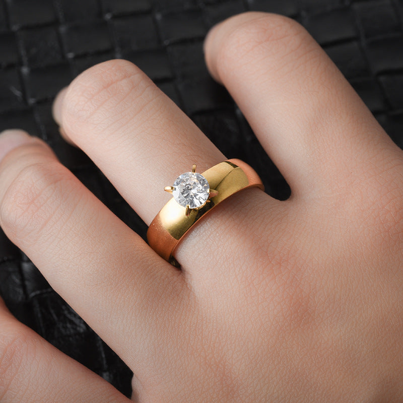 ins euro american fashion stainless steel zircon couple rings women's 18K gold titanium steel men's rings Korean jewelry