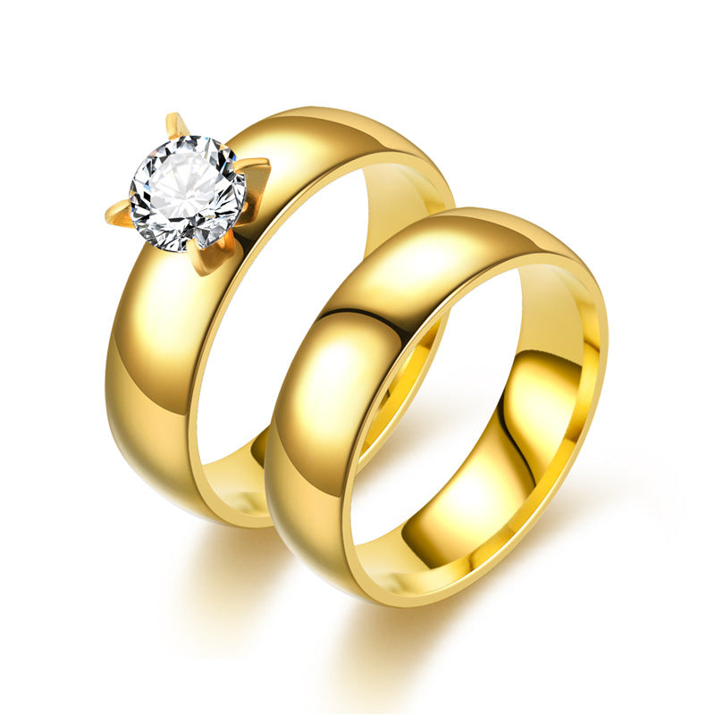 ins euro american fashion stainless steel zircon couple rings women's 18K gold titanium steel men's rings Korean jewelry