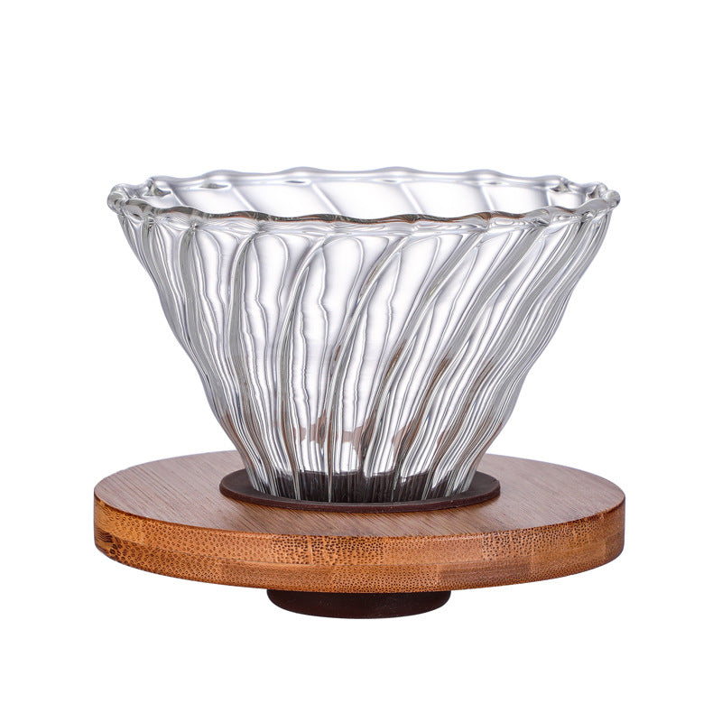The manufacturer supplies transparent glass coffee V60 filter cup sharing pot set wooden tray coffee funnel can be set logo