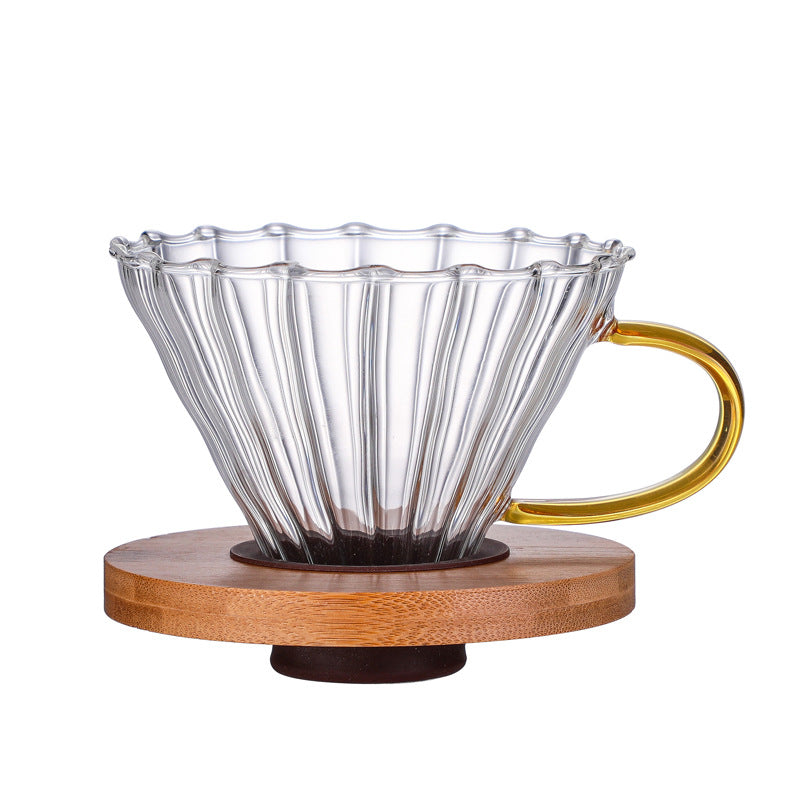 The manufacturer supplies transparent glass coffee V60 filter cup sharing pot set wooden tray coffee funnel can be set logo