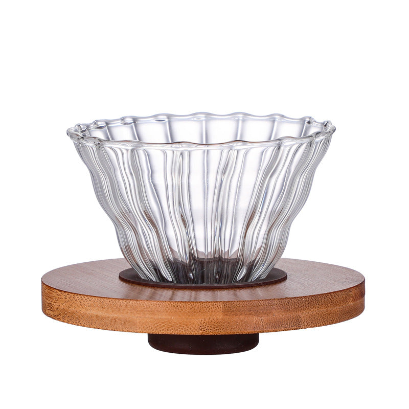 The manufacturer supplies transparent glass coffee V60 filter cup sharing pot set wooden tray coffee funnel can be set logo