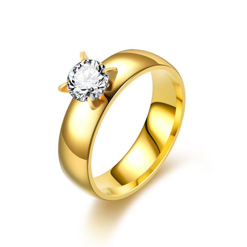 ins euro american fashion stainless steel zircon couple rings women's 18K gold titanium steel men's rings Korean jewelry