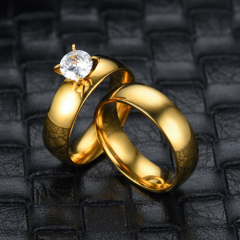 ins euro american fashion stainless steel zircon couple rings women's 18K gold titanium steel men's rings Korean jewelry