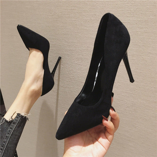 Fall 2023 Versatile New Small Fresh Girl Single Shoes Sexy High Heels Women's Stiletto Black Professional Pointed Shoes