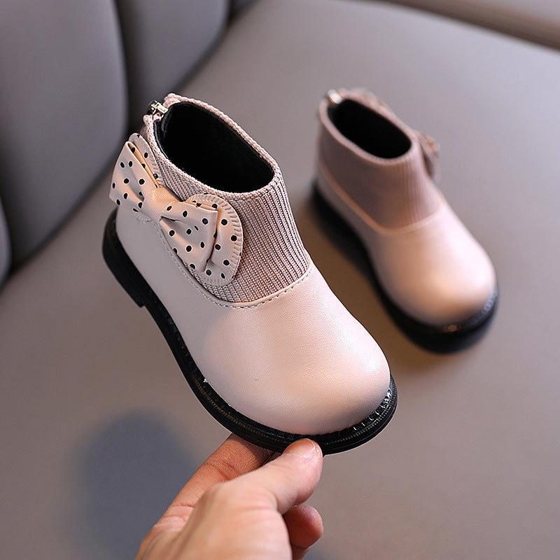2023 winter new children's shoes, Korean version of girls' soft-soled leather boots, baby versatile fleece Martin boots, children's single boots