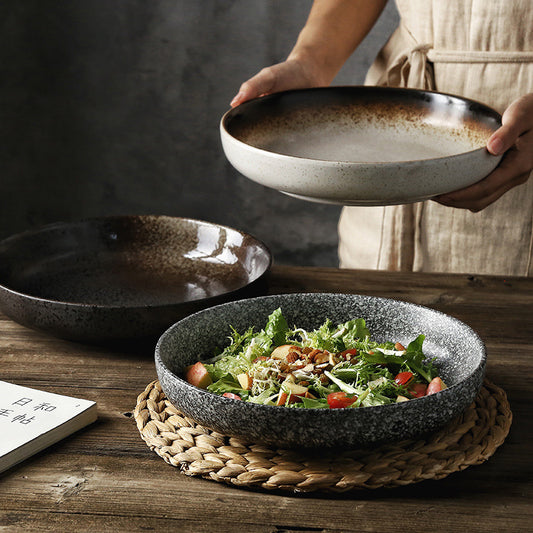 Japanese Deep Dish Restaurant Round Ceramic Plate Home 10 Inch Salad Dish Plate Kitchen Creative Tableware Soup Plate