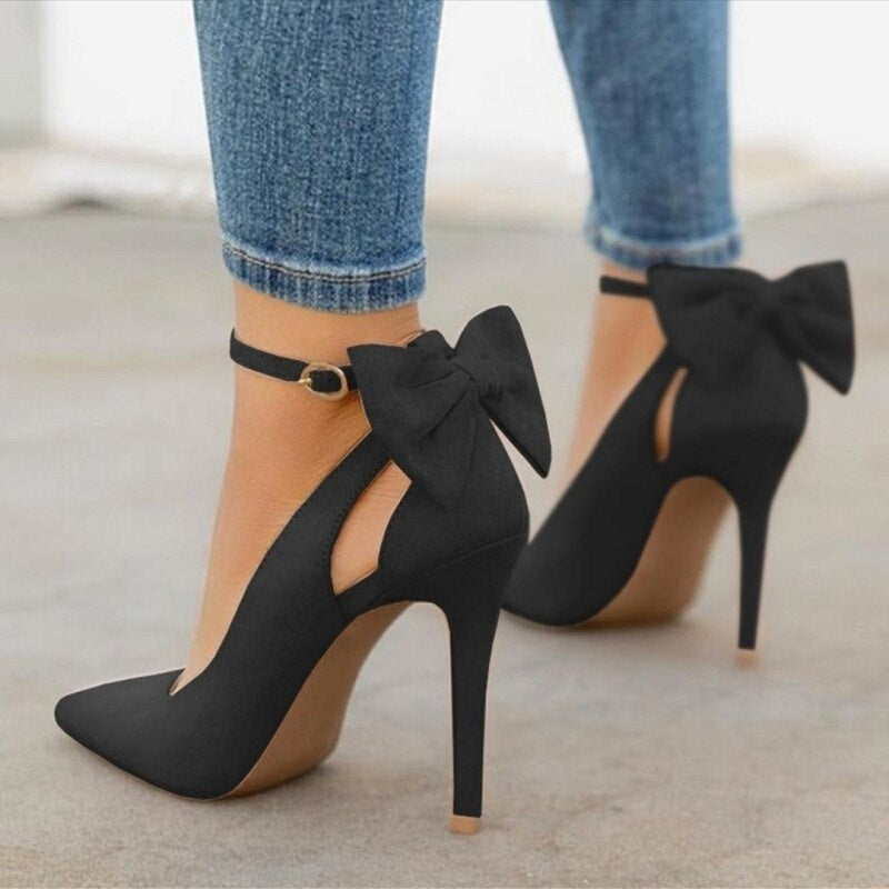 New sweet bow pointed toe shallow single shoes stiletto heels wish foreign trade shoes 40-43 size sized