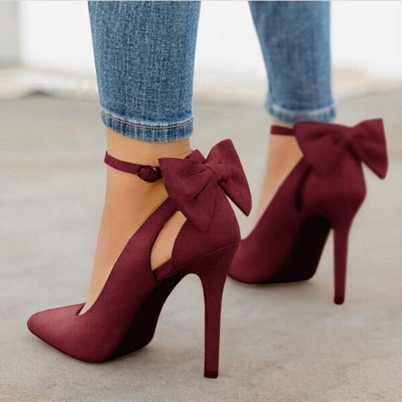 New sweet bow pointed toe shallow single shoes stiletto heels wish foreign trade shoes 40-43 size sized
