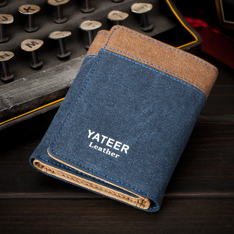 Denim canvas vintage student men's wallet short tri-fold wallet men's coin card bag spot wholesale