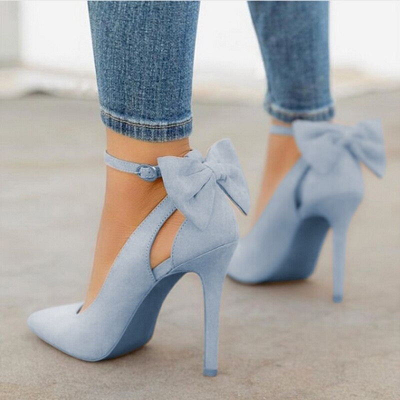 New sweet bow pointed toe shallow single shoes stiletto heels wish foreign trade shoes 40-43 size sized