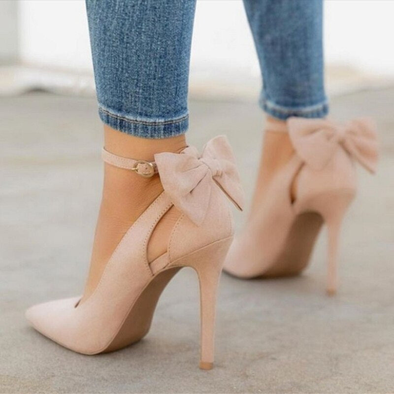 New sweet bow pointed toe shallow single shoes stiletto heels wish foreign trade shoes 40-43 size sized