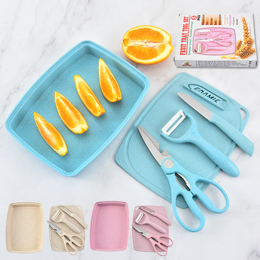 Wheat straw stainless steel knife set gift set knife kitchen knife fruit knife set household dorm supplies