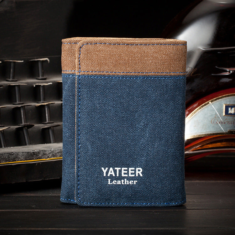Denim canvas vintage student men's wallet short tri-fold wallet men's coin card bag spot wholesale