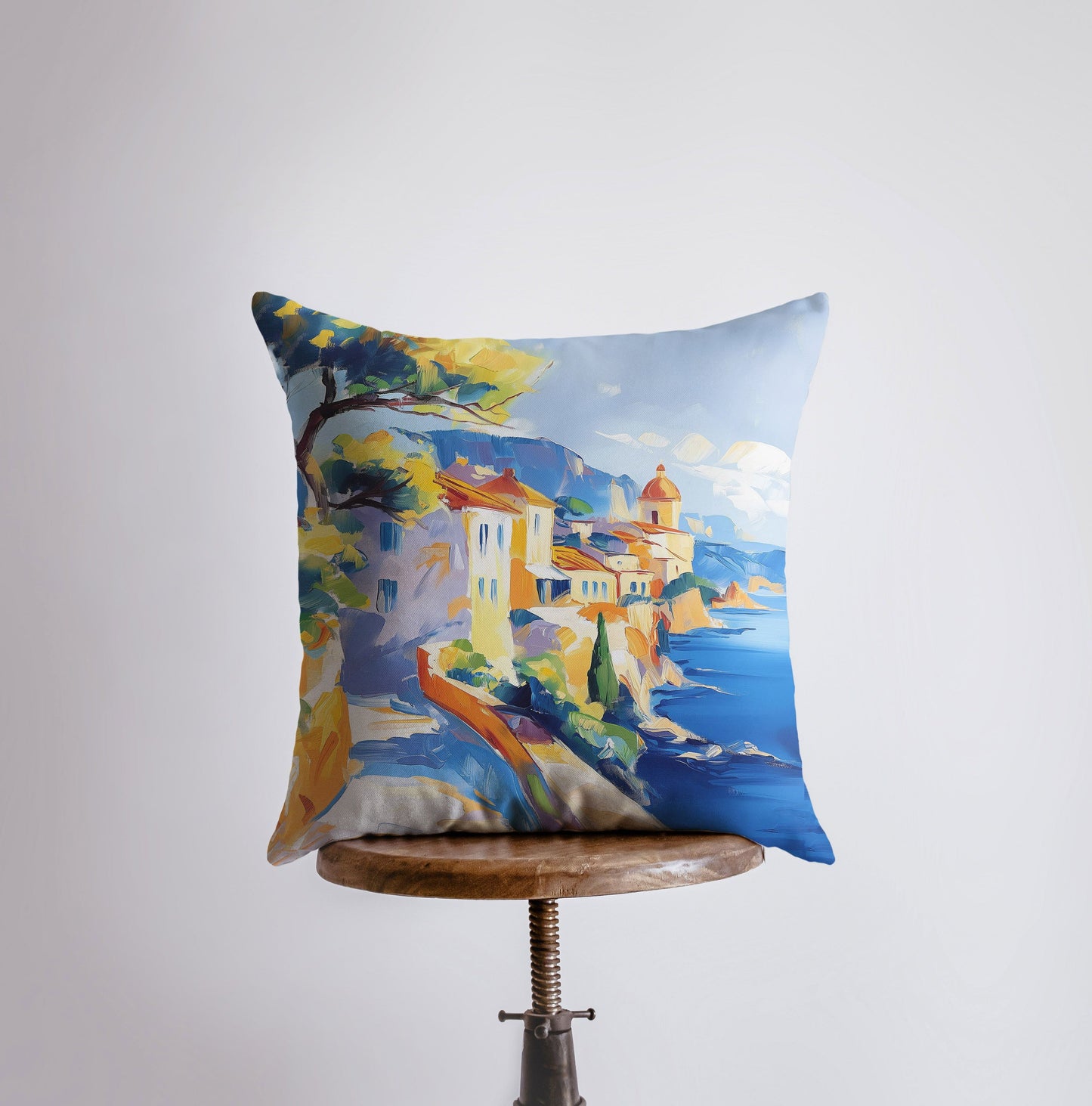 Italian Coastline Pillow | Painting | Throw Pillow | Home Decor | Gift
