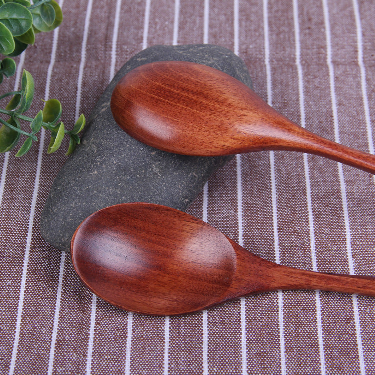 Wooden spoon long handle old lacquer juice spoon solid wood small coffee spoon Japanese style Japanese style soup spoon baby spoon