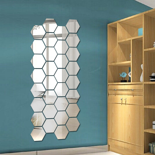 JM006 Hexagonal Acrylic Mirror Wall Sticker DIY Home Decoration Mirror Sticker Three-dimensional waterproof self-adhesive wall sticker