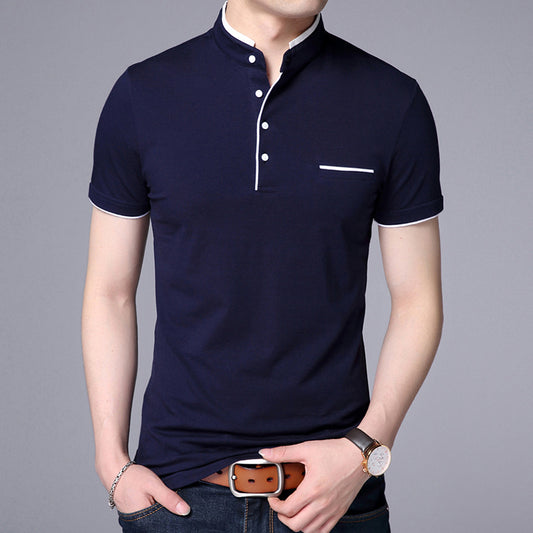 2023 Spring and Summer Men's T-Shirts Fashion Casual Solid Color Stand Up Collar Short Sleeve T-Shirts Base Shirts Tide Men's Wholesale