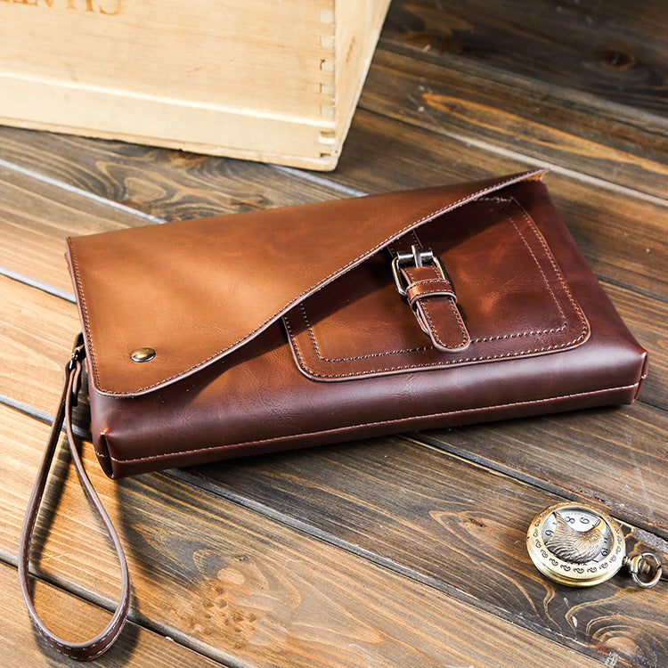 Men's bag for sale carrying Crazy Horse wallet retro PU clutch bag large capacity casual bag trend
