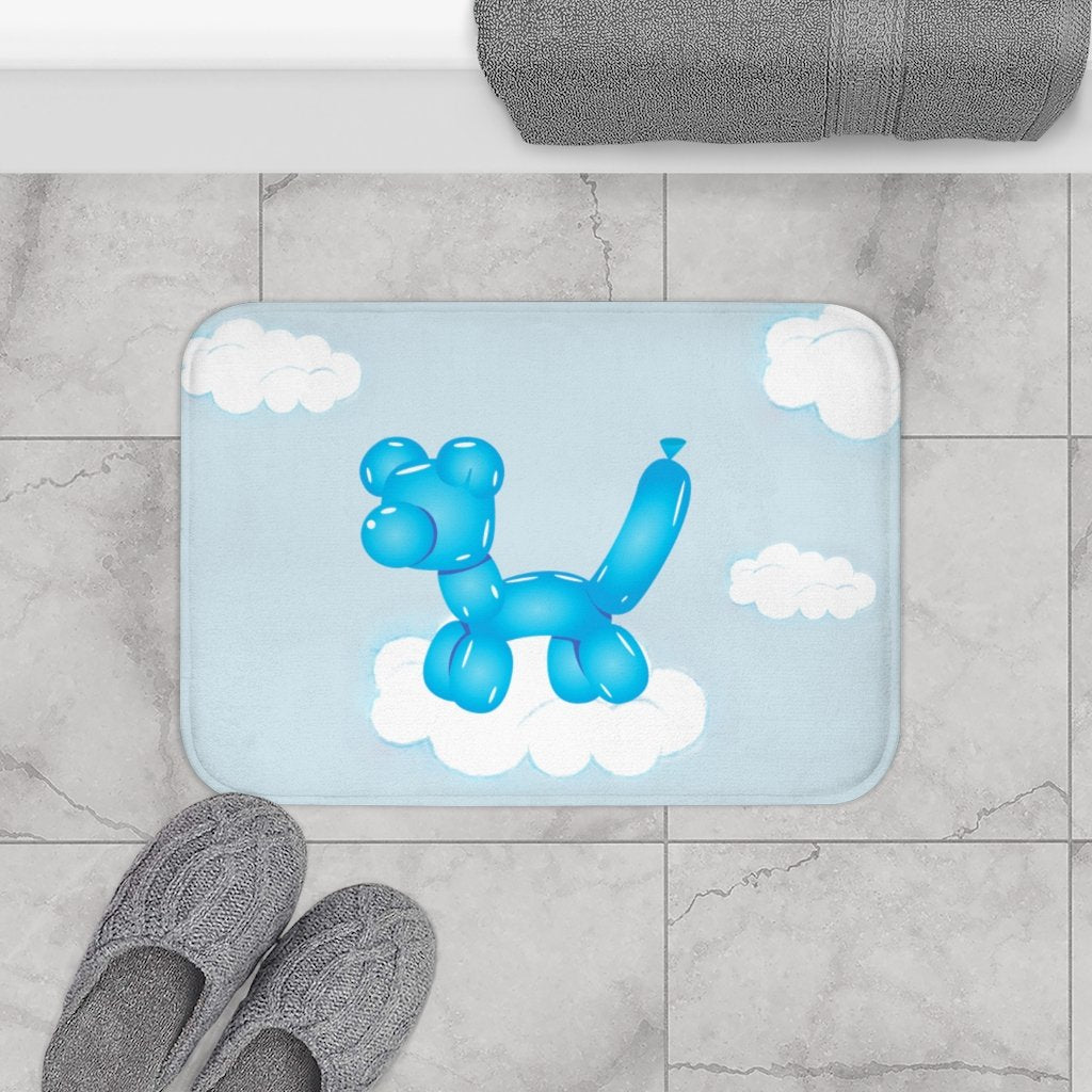 Balloon Dog on Clouds Bath Mat