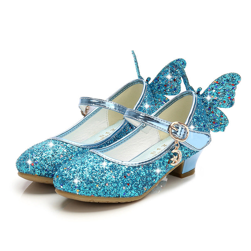 Girls' high-heeled princess leather shoes, 2025 spring and autumn, new children's single shoes, children's performance shoes, girls' crystal slippers