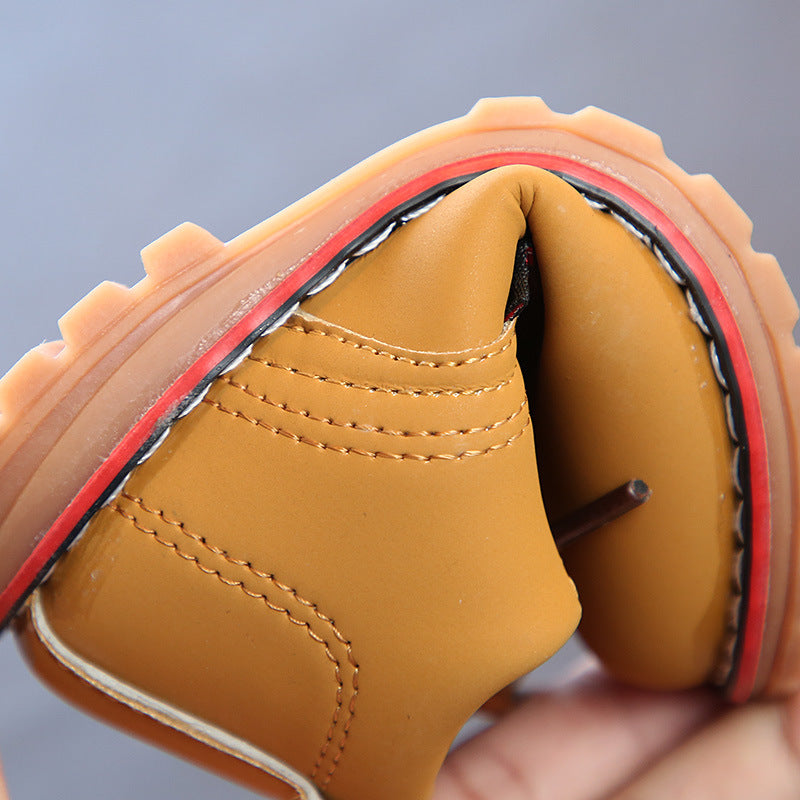 Spring and Autumn Classic Foreign Trade Children's English Martin Boots Cow Tendon Sole Boys' Leather Shoes Baby Girls' Soft Sole Short Boots