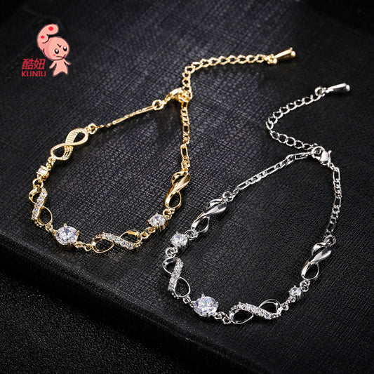 ebay Japanese and Korean fashion personality 8 type bracelet jewelry copper bottom girl simple and versatile anklet manufacturer one piece direct sale