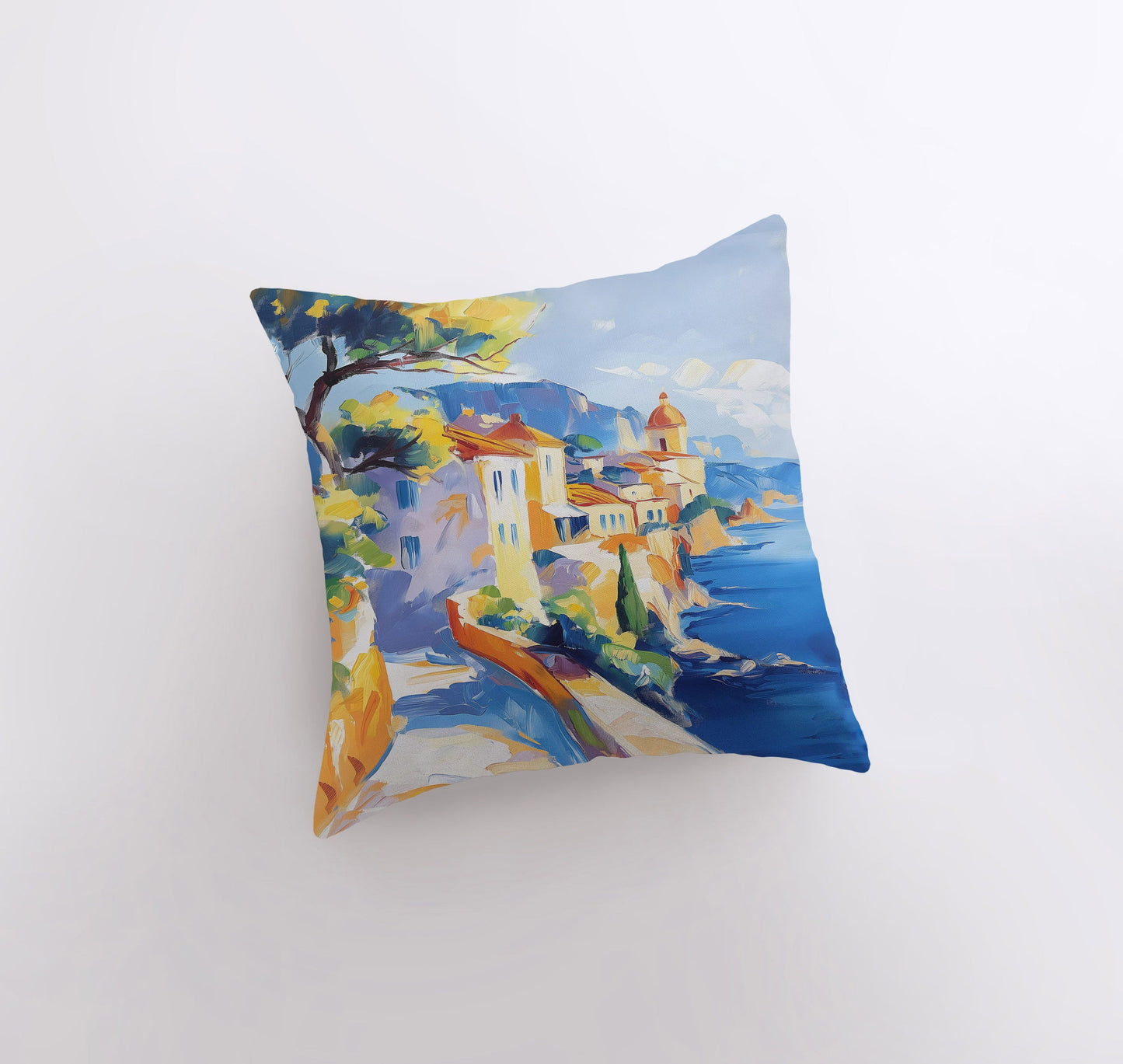 Italian Coastline Pillow | Painting | Throw Pillow | Home Decor | Gift