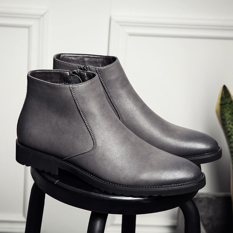 Winter Martin boots, men's trendy one-footed British leather boots, inner boosters, mid-top shoes, business Chelsea boots