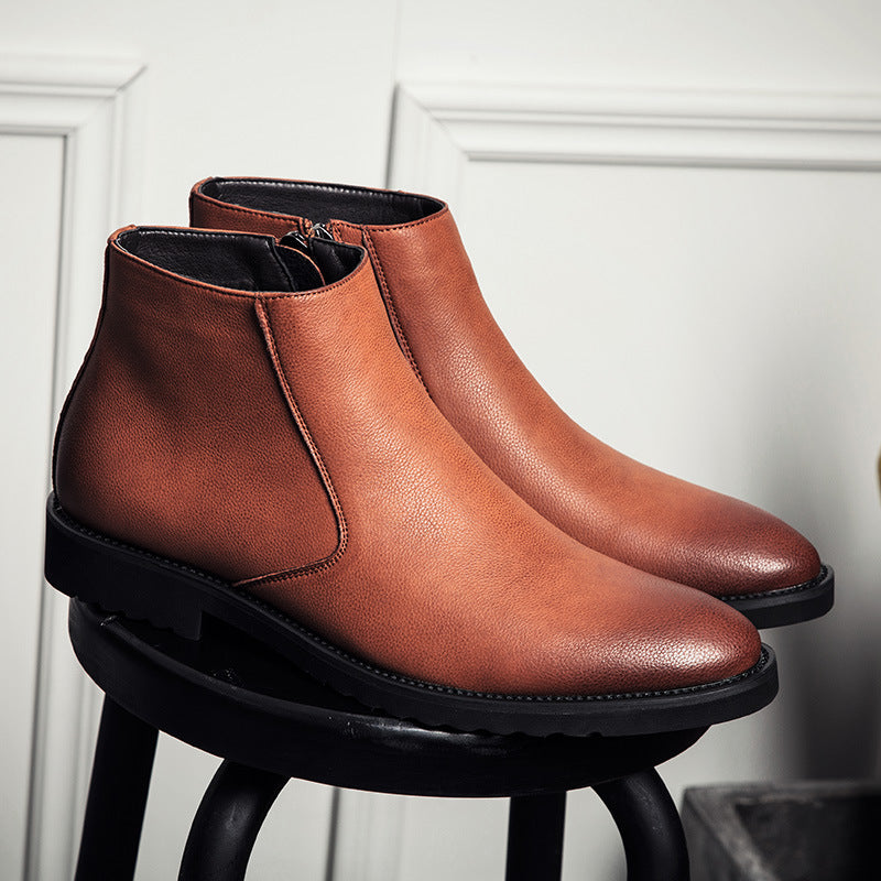 Winter Martin boots, men's trendy one-footed British leather boots, inner boosters, mid-top shoes, business Chelsea boots