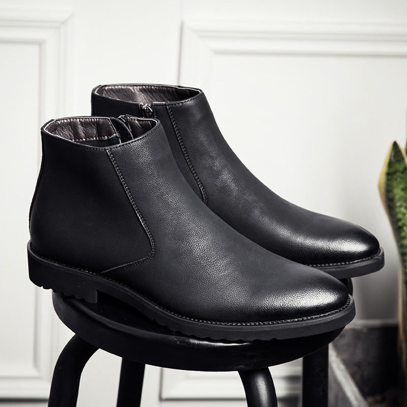 Winter Martin boots, men's trendy one-footed British leather boots, inner boosters, mid-top shoes, business Chelsea boots