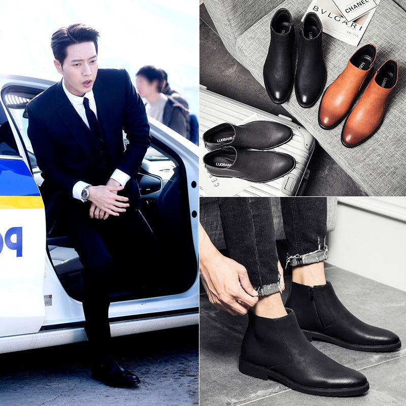 Winter Martin boots, men's trendy one-footed British leather boots, inner boosters, mid-top shoes, business Chelsea boots