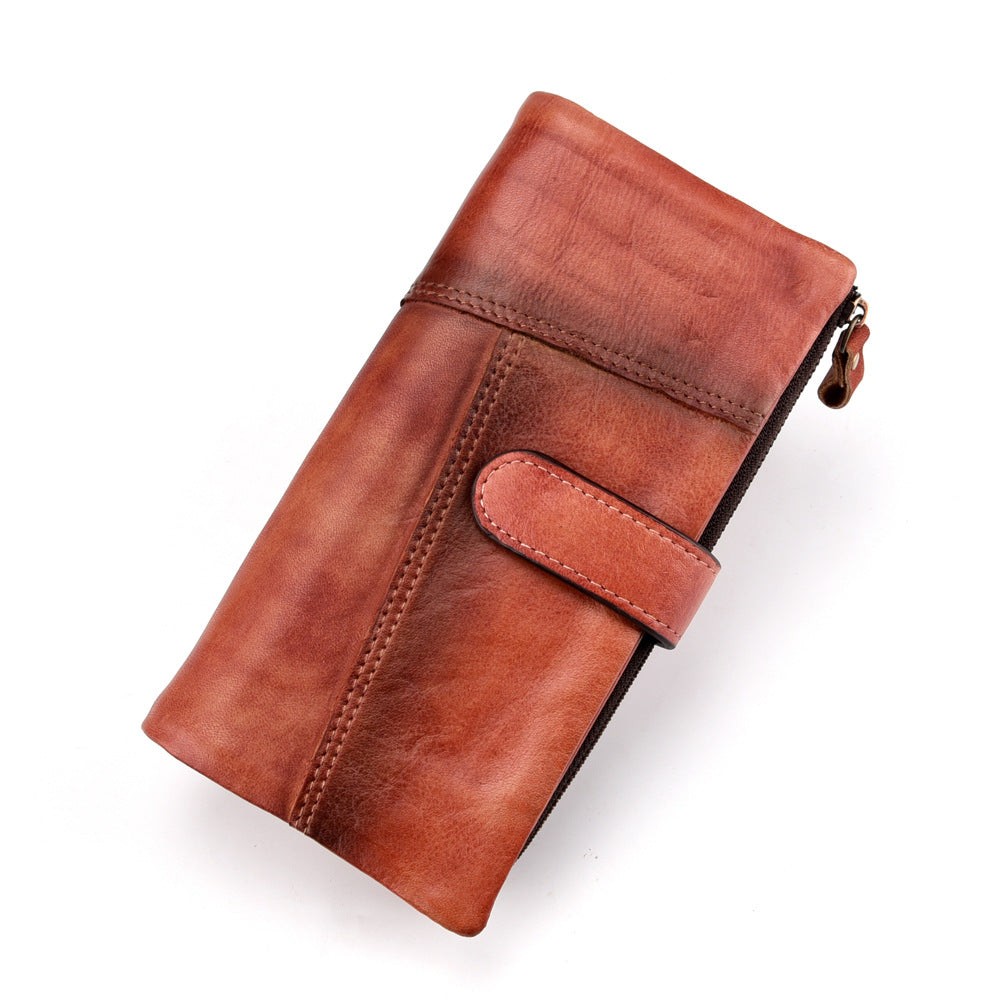 New vintage rubbed cowhide fashion stitching long wallet casual multi-card slot leather men's RIFD wallet