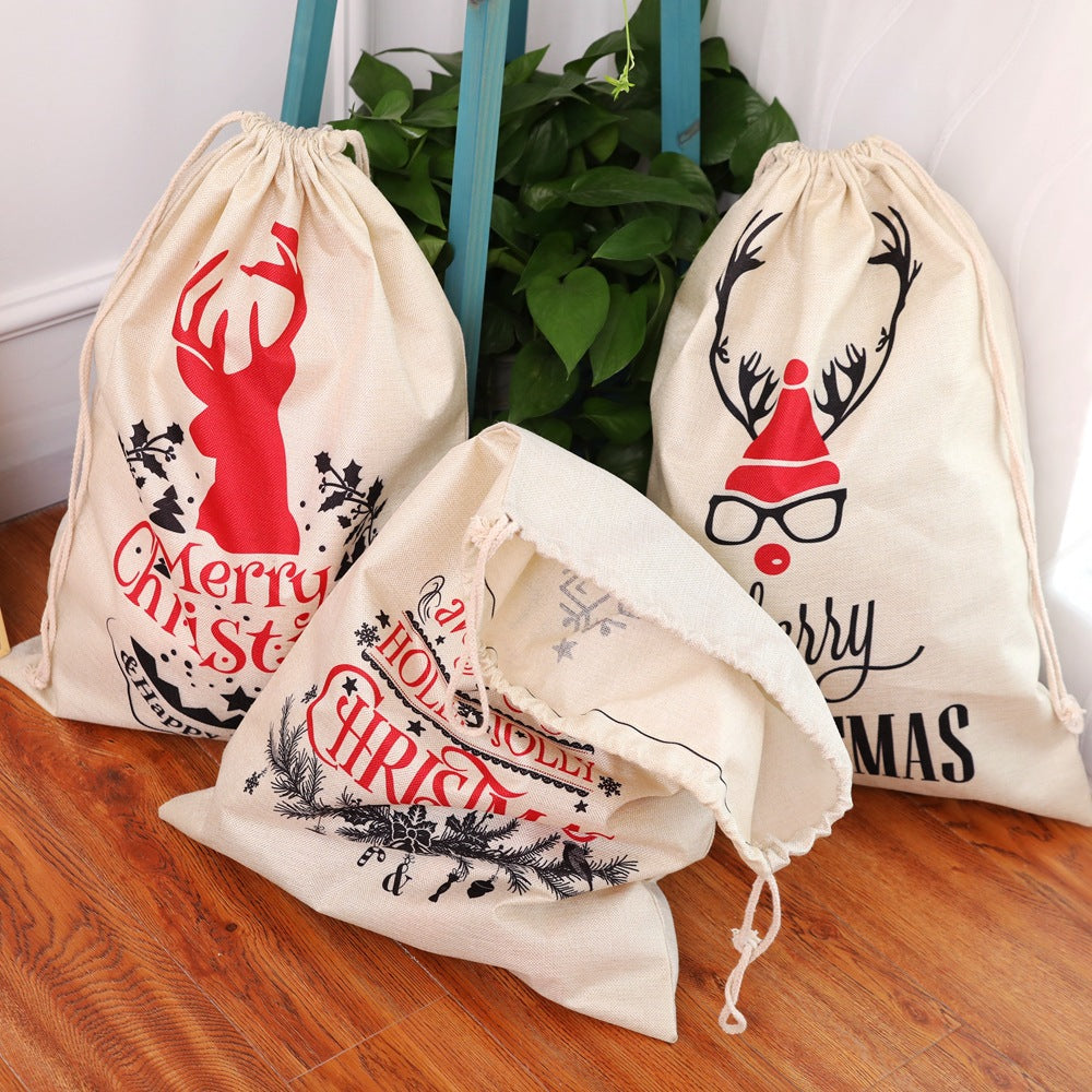 New Large Printed Linlap Backpack Drawstring Christmas Gift Bag Candy Bag Christmas Apple Bag Ornaments