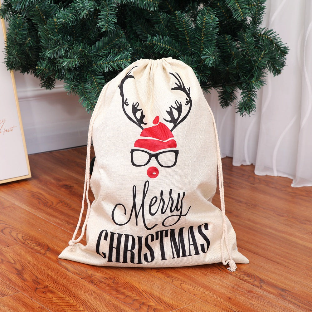 New Large Printed Linlap Backpack Drawstring Christmas Gift Bag Candy Bag Christmas Apple Bag Ornaments