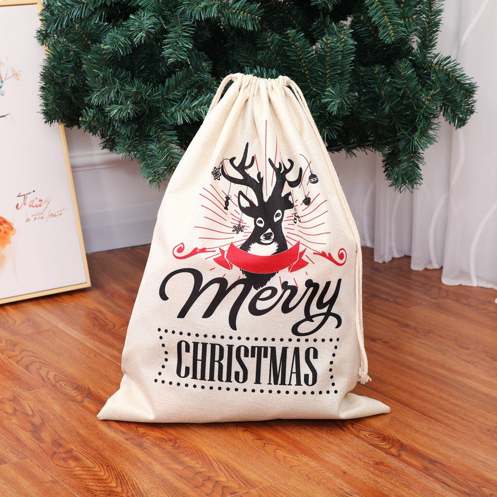 New Large Printed Linlap Backpack Drawstring Christmas Gift Bag Candy Bag Christmas Apple Bag Ornaments