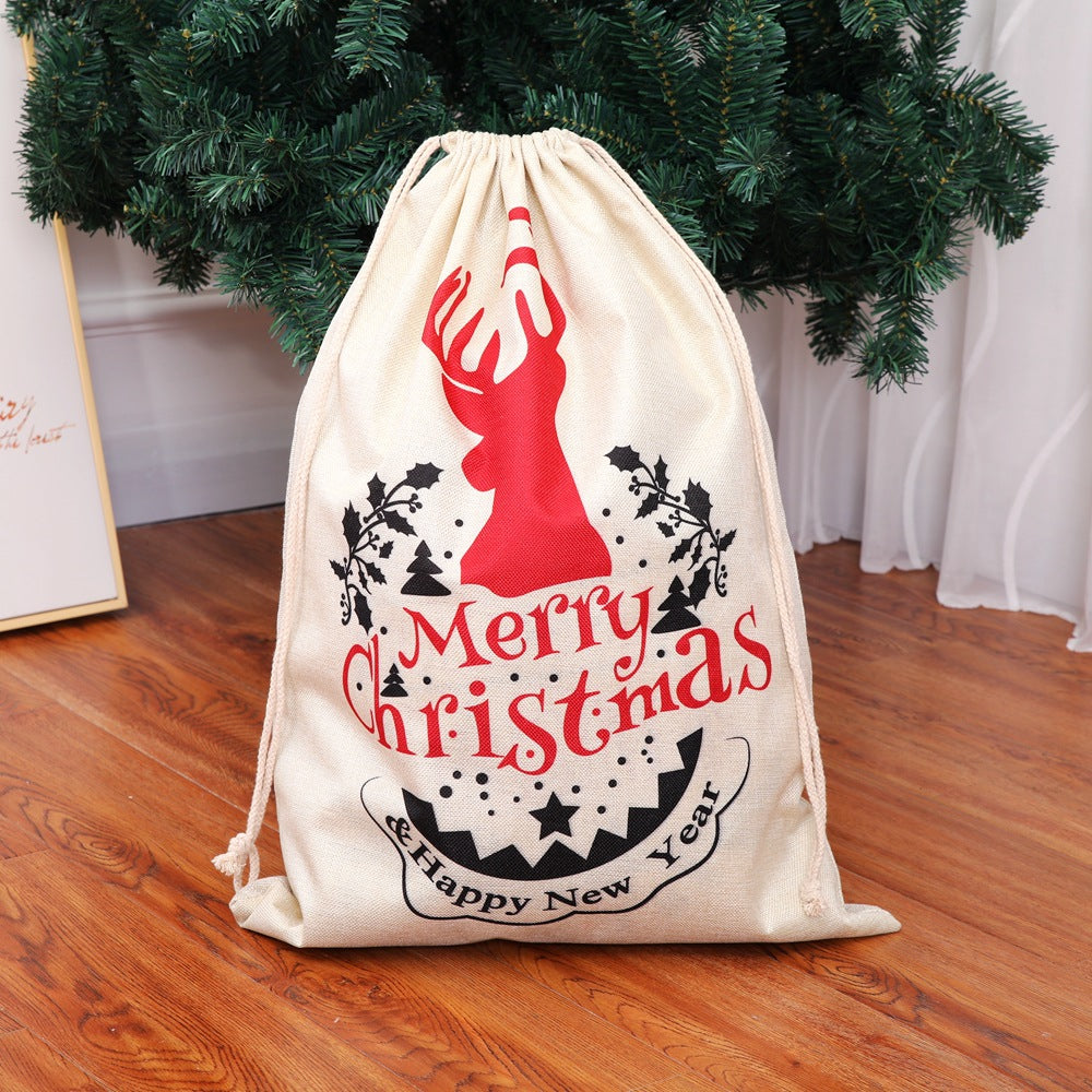 New Large Printed Linlap Backpack Drawstring Christmas Gift Bag Candy Bag Christmas Apple Bag Ornaments