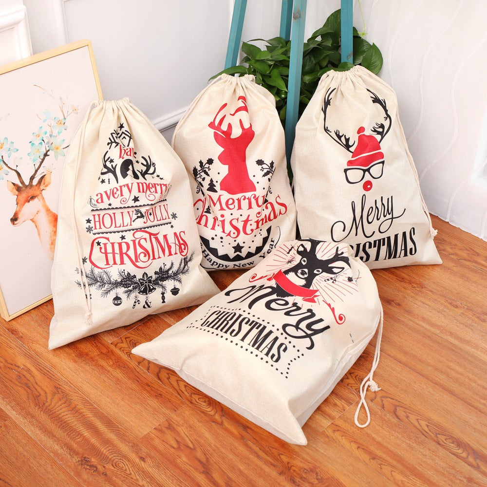 New Large Printed Linlap Backpack Drawstring Christmas Gift Bag Candy Bag Christmas Apple Bag Ornaments