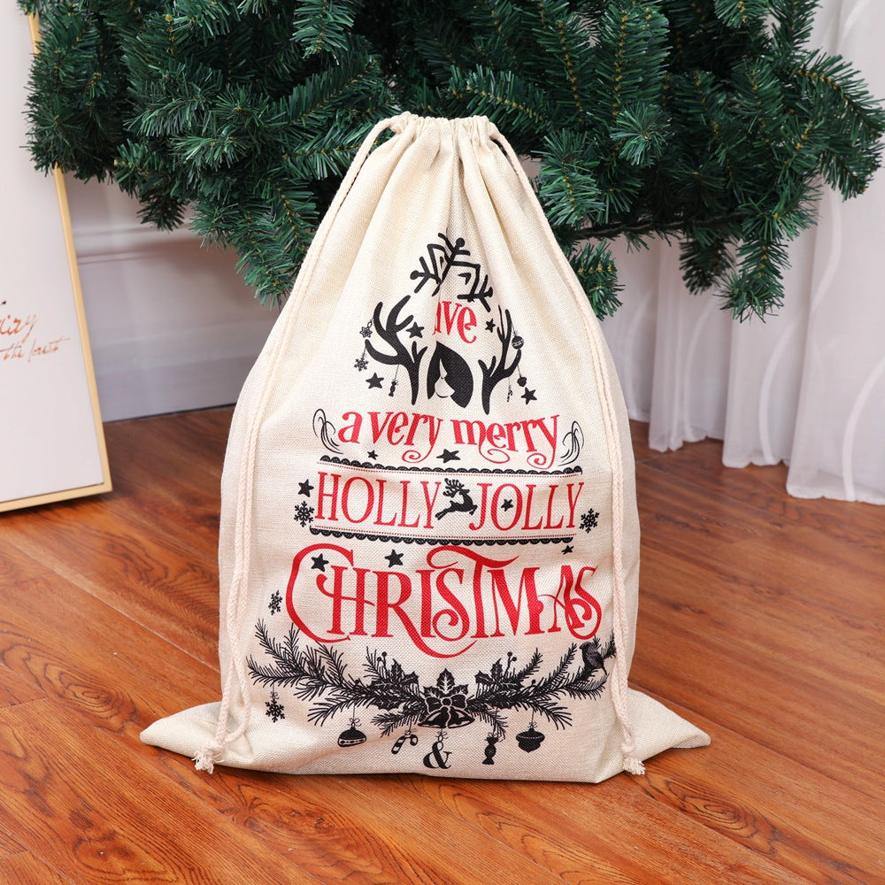 New Large Printed Linlap Backpack Drawstring Christmas Gift Bag Candy Bag Christmas Apple Bag Ornaments