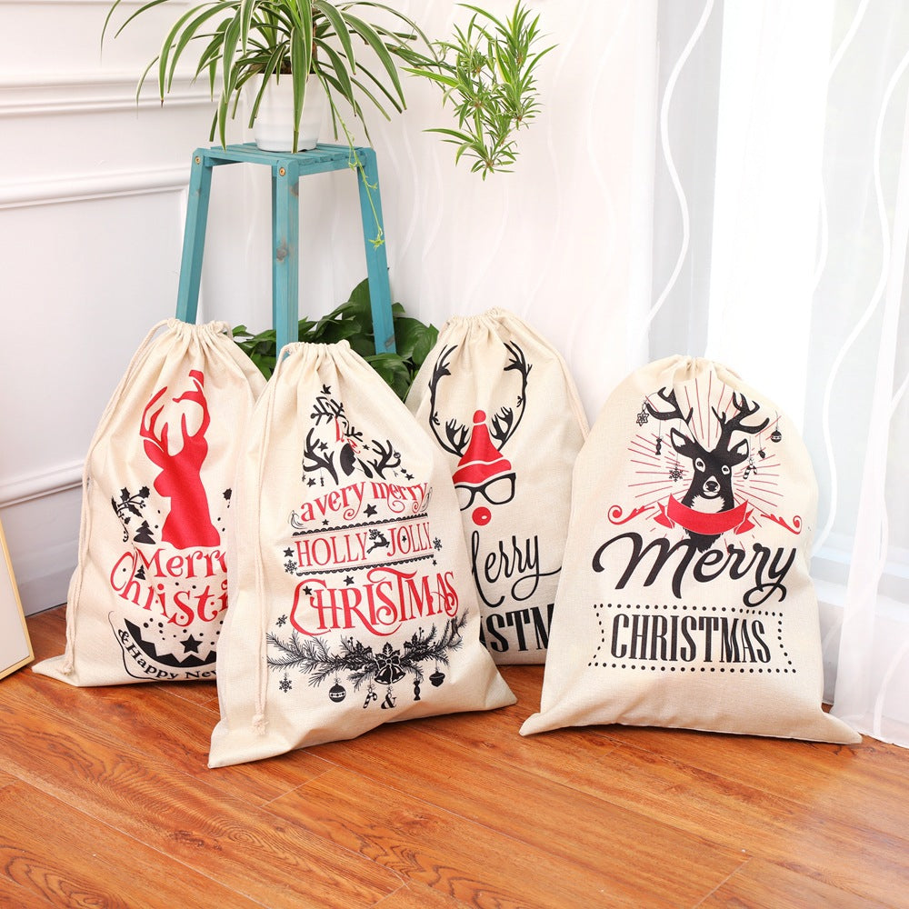 New Large Printed Linlap Backpack Drawstring Christmas Gift Bag Candy Bag Christmas Apple Bag Ornaments